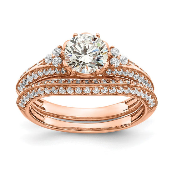 14k Rose Gold (Holds 1 carat (6.5mm) Round Center) 1/3 carat Diamond Semi-Mount Engagement Ring