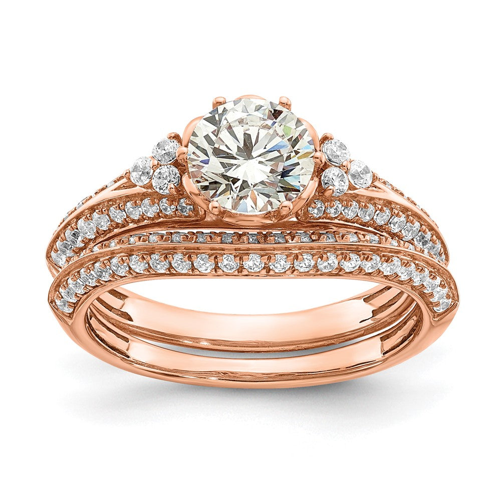 14k Rose Gold (Holds 1 carat (6.5mm) Round Center) 1/3 carat Diamond Semi-Mount Engagement Ring