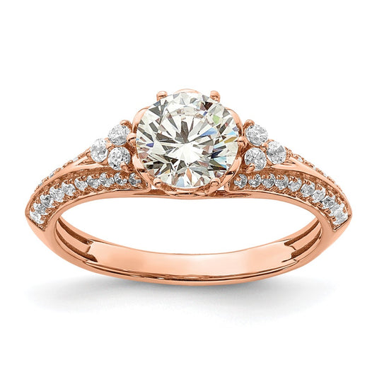 14k Rose Gold (Holds 1 carat (6.5mm) Round Center) 1/3 carat Diamond Semi-Mount Engagement Ring