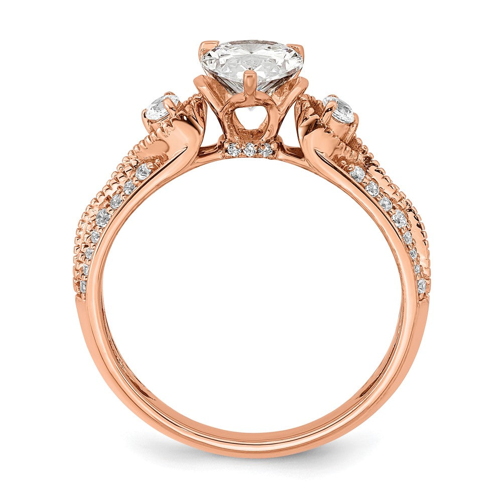 14k Rose Gold (Holds 1 carat (8.00x6.1mm) Pear Center) 1/4 carat Diamond Semi-Mount Engagement Ring