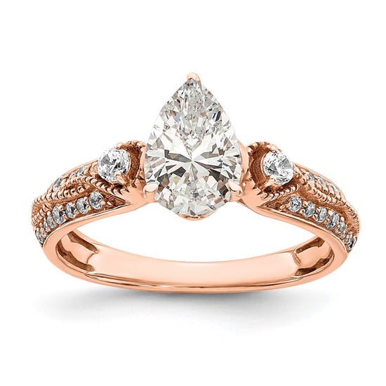 14k Rose Gold (Holds 1 carat (8.00x6.1mm) Pear Center) 1/4 carat Diamond Semi-Mount Engagement Ring