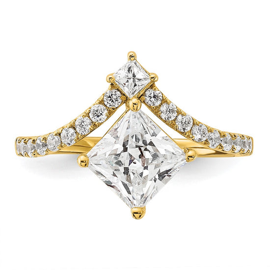 14k Asymmetric (Holds 1.5 carat (6.5mm) Princess Center) 1/2 carat Diamond Semi-Mount Engagement Ring