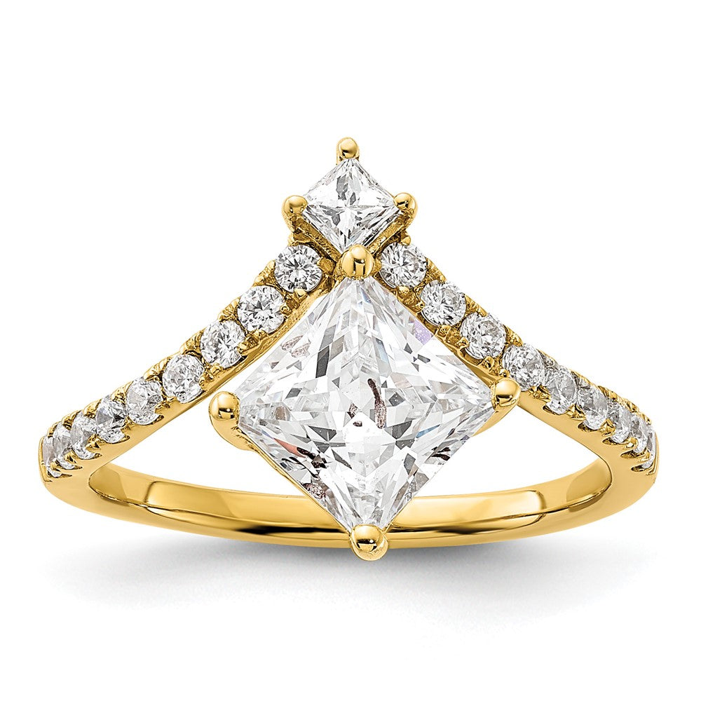14k Asymmetric (Holds 1.5 carat (6.5mm) Princess Center) 1/2 carat Diamond Semi-Mount Engagement Ring