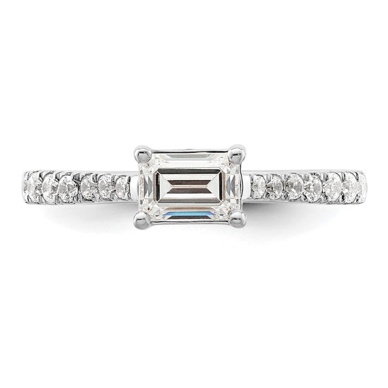 14k White Gold East West (Holds 3/4 carat (6.1x4.5mm) Emerald-cut Center) 1/4 carat Diamond Semi-Mount Engagement Ring