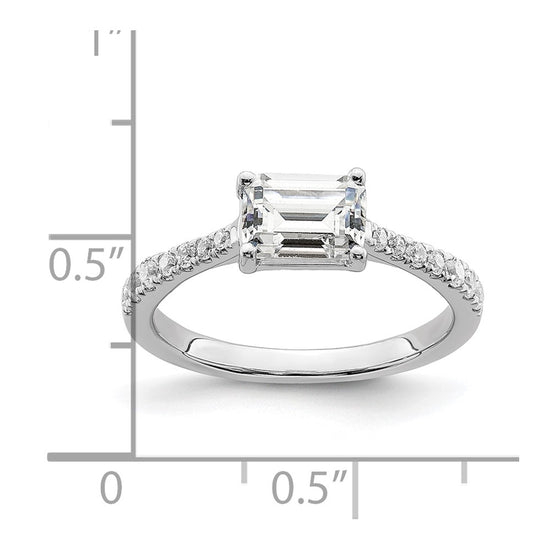 14k White Gold East West (Holds 3/4 carat (6.1x4.5mm) Emerald-cut Center) 1/4 carat Diamond Semi-Mount Engagement Ring