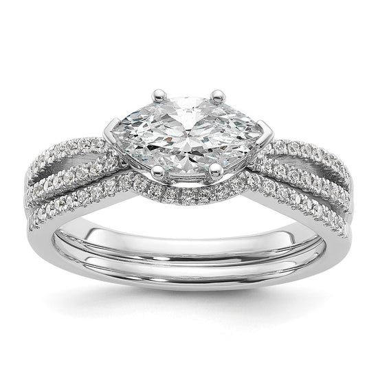 14k White Gold East West (Holds 3/4 carat (9.2x5.00mm) Marquise Center) 1/8 carat Diamond Semi-Mount Engagement Ring