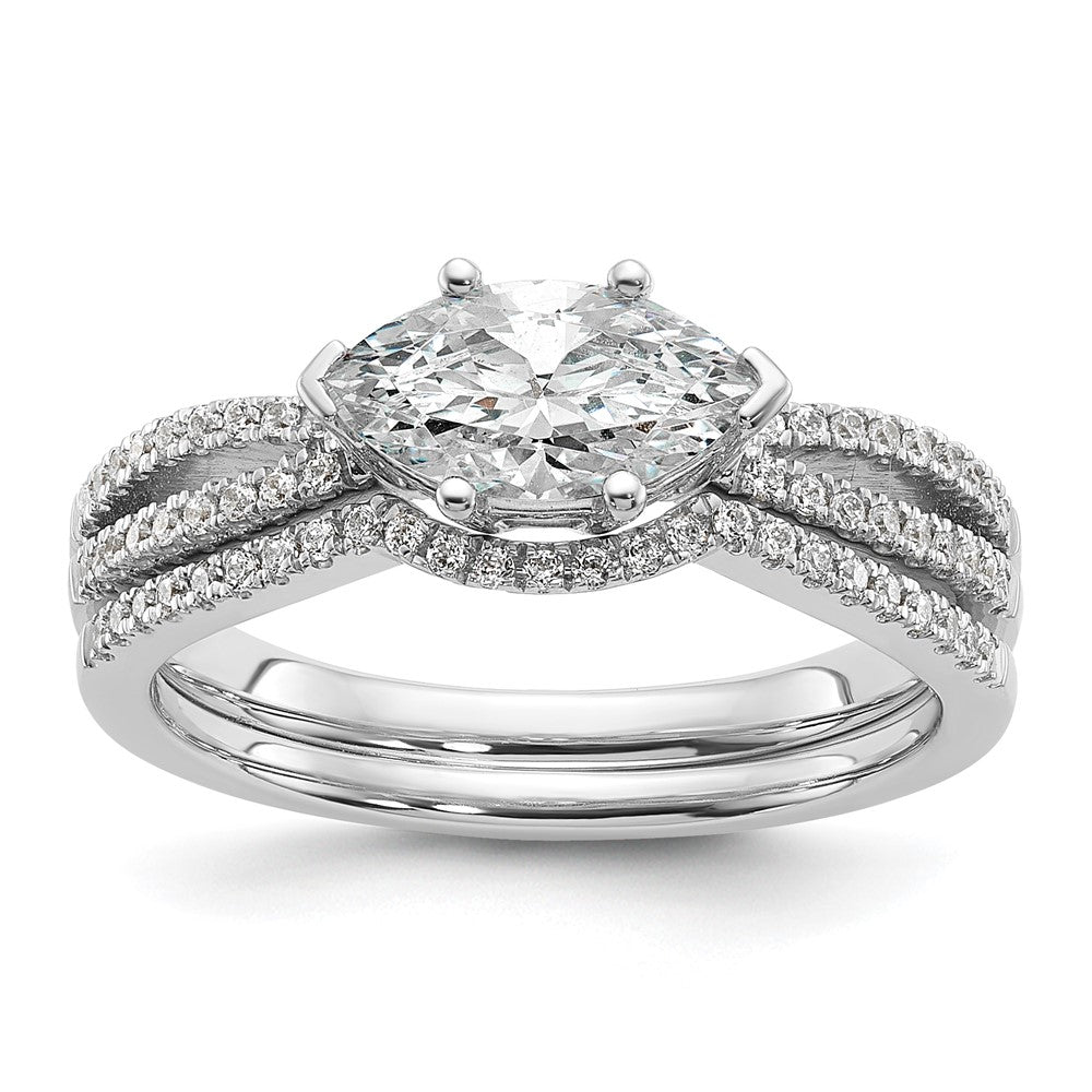 14k White Gold East West (Holds 3/4 carat (9.2x5.00mm) Marquise Center) 1/8 carat Diamond Semi-Mount Engagement Ring
