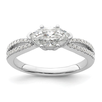 14k White Gold East West (Holds 3/4 carat (9.2x5.00mm) Marquise Center) 1/8 carat Diamond Semi-Mount Engagement Ring