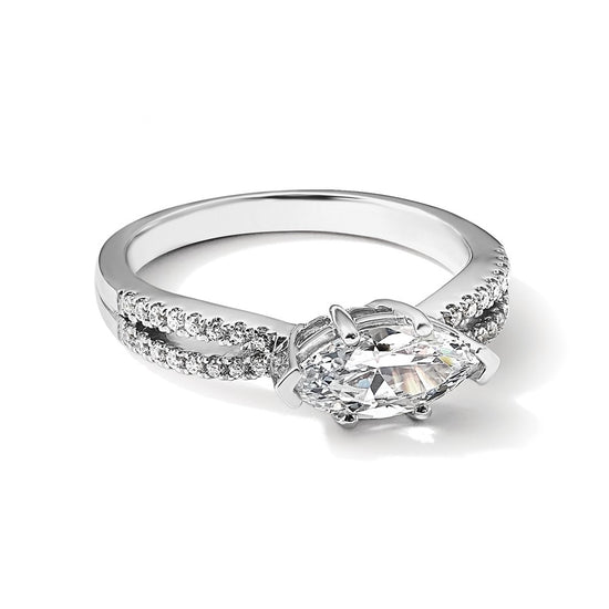 14k White Gold East West (Holds 3/4 carat (9.2x5.00mm) Marquise Center) 1/8 carat Diamond Semi-Mount Engagement Ring