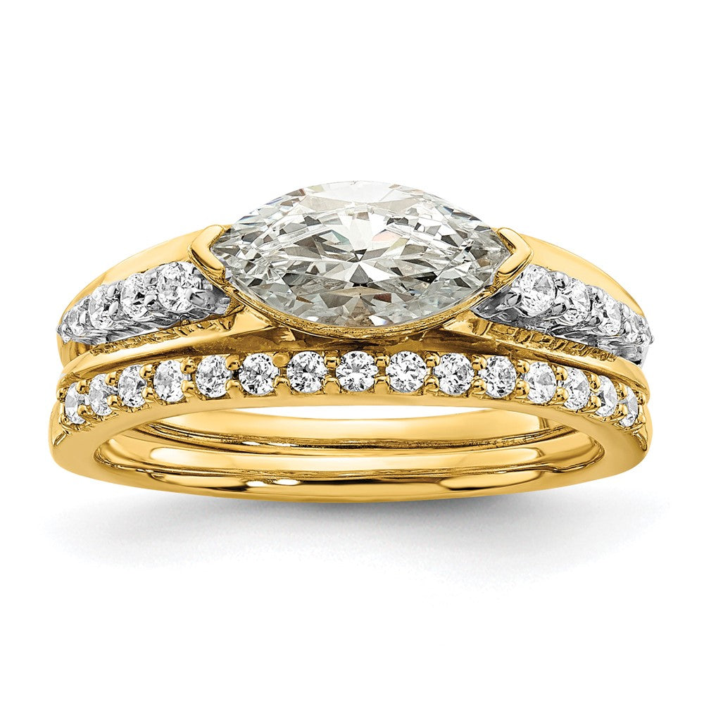 14k East West (Holds 1 carat (10.5x5.6mm) Marquise Center) 1/6 carat Diamond Semi-Mount Engagement Ring