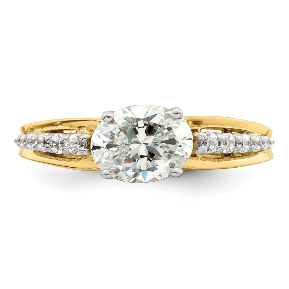 14k Two-tone 1/6 carat Lab Grown Diamond VS/SI+ G+ 1 carat Center Oval Semi Mount Engagement Ring