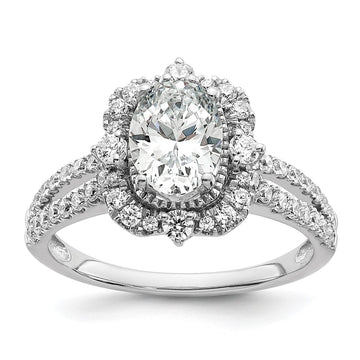 14k White Gold Vintage Halo (Holds 1 carat (8.0x6.1mm) Oval Center) 5/8 carat Diamond Semi-Mount Engagement Ring