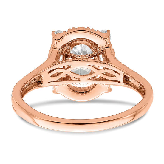 14k Rose Gold Vintage Halo (Holds 1 carat (8.0x6.1mm) Oval Center) 3/8 carat Diamond Semi-Mount Engagement Ring