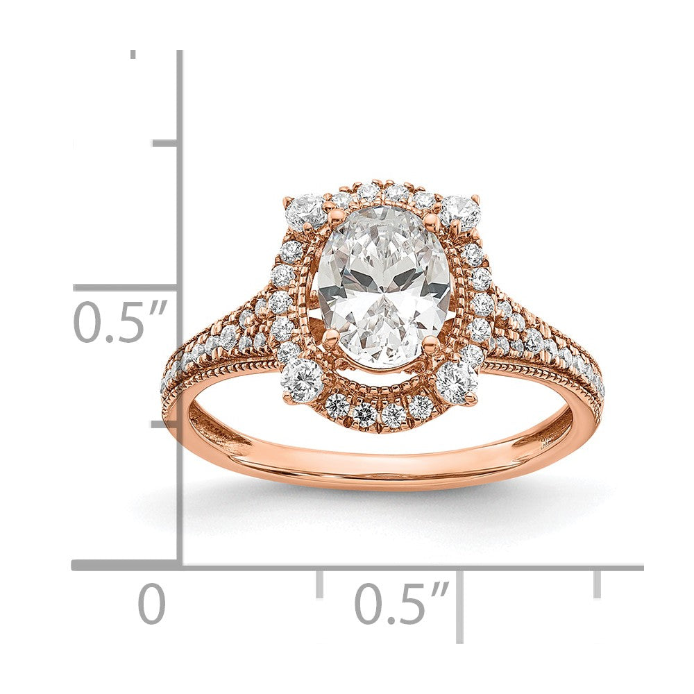 14k Rose Gold Vintage Halo (Holds 1 carat (8.0x6.1mm) Oval Center) 3/8 carat Diamond Semi-Mount Engagement Ring