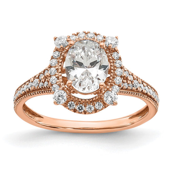 14k Rose Gold Vintage Halo (Holds 1 carat (8.0x6.1mm) Oval Center) 3/8 carat Diamond Semi-Mount Engagement Ring