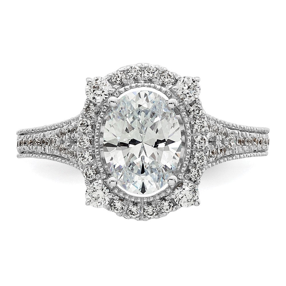14k White Gold Vintage 1ct Oval Halo Dia Semi-Mount Ring
