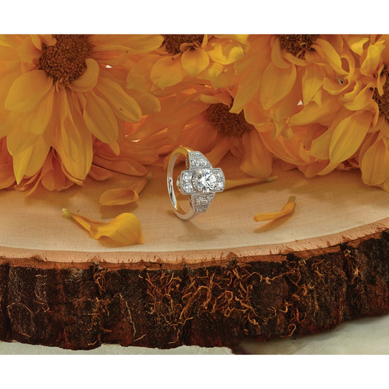 14k White Gold Art Deco (Holds 5/8 carat (5.6mm) Round Center) 1/3 carat Diamond Semi-mount Engagement Ring