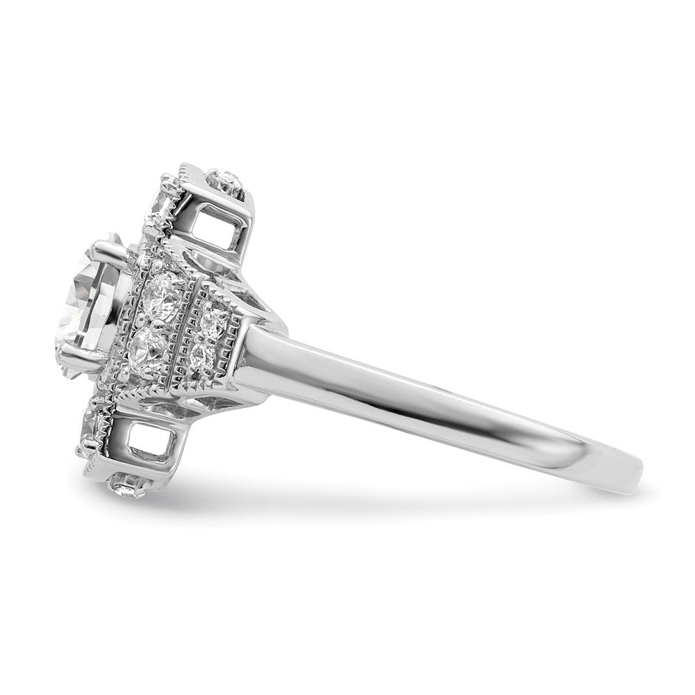 14k White Gold Art Deco (Holds 5/8 carat (5.6mm) Round Center) 1/3 carat Diamond Semi-mount Engagement Ring