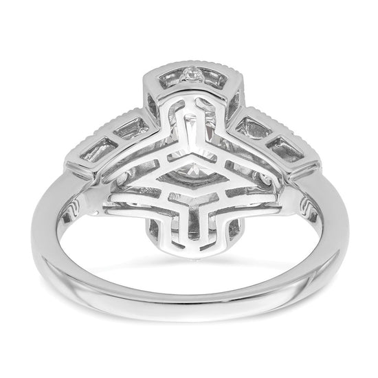 14k White Gold Art Deco (Holds 5/8 carat (5.6mm) Round Center) 1/3 carat Diamond Semi-mount Engagement Ring