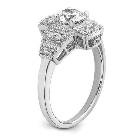 14k White Gold Art Deco (Holds 5/8 carat (5.6mm) Round Center) 1/3 carat Diamond Semi-mount Engagement Ring