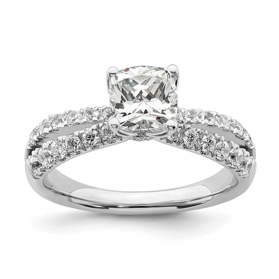 14k White Gold 5/8 carat Lab Grown Diamond VS/SI+ G+ 1 carat Center Cushion Semi Mount Engagement Ring