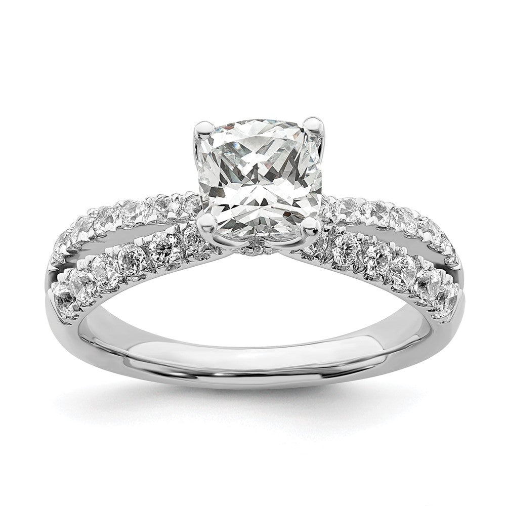 14k White Gold 5/8 carat Lab Grown Diamond VS/SI+ G+ 1 carat Center Cushion Semi Mount Engagement Ring