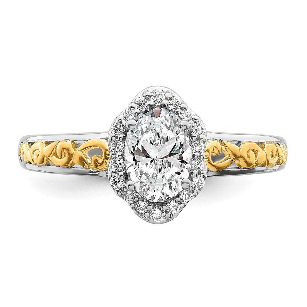 14k Two-tone Oval Vintage Halo Semi-Mount Engagement Ring
