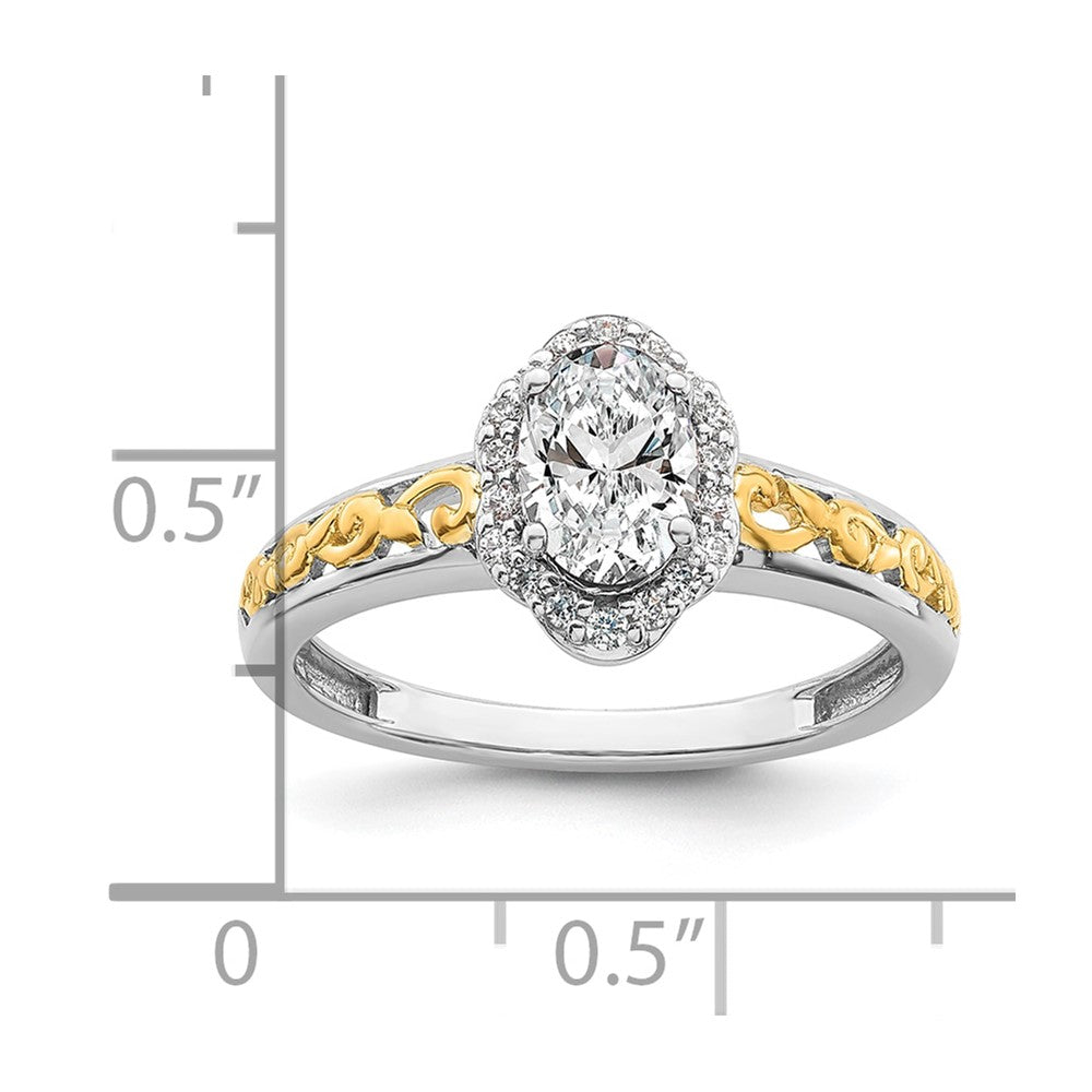 14k Two-tone Oval Vintage Halo Semi-Mount Engagement Ring