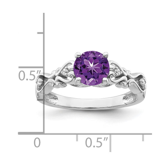 14k White Gold Polished Amethyst and Diamond Ring