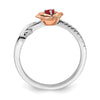 14K Two-tone White and Rose Gold Ruby and Diamond Flower Size 7 Ring