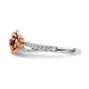 14K Two-tone White and Rose Gold Ruby and Diamond Flower Size 7 Ring
