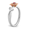 14K Two-tone White and Rose Gold Ruby and Diamond Flower Size 7 Ring