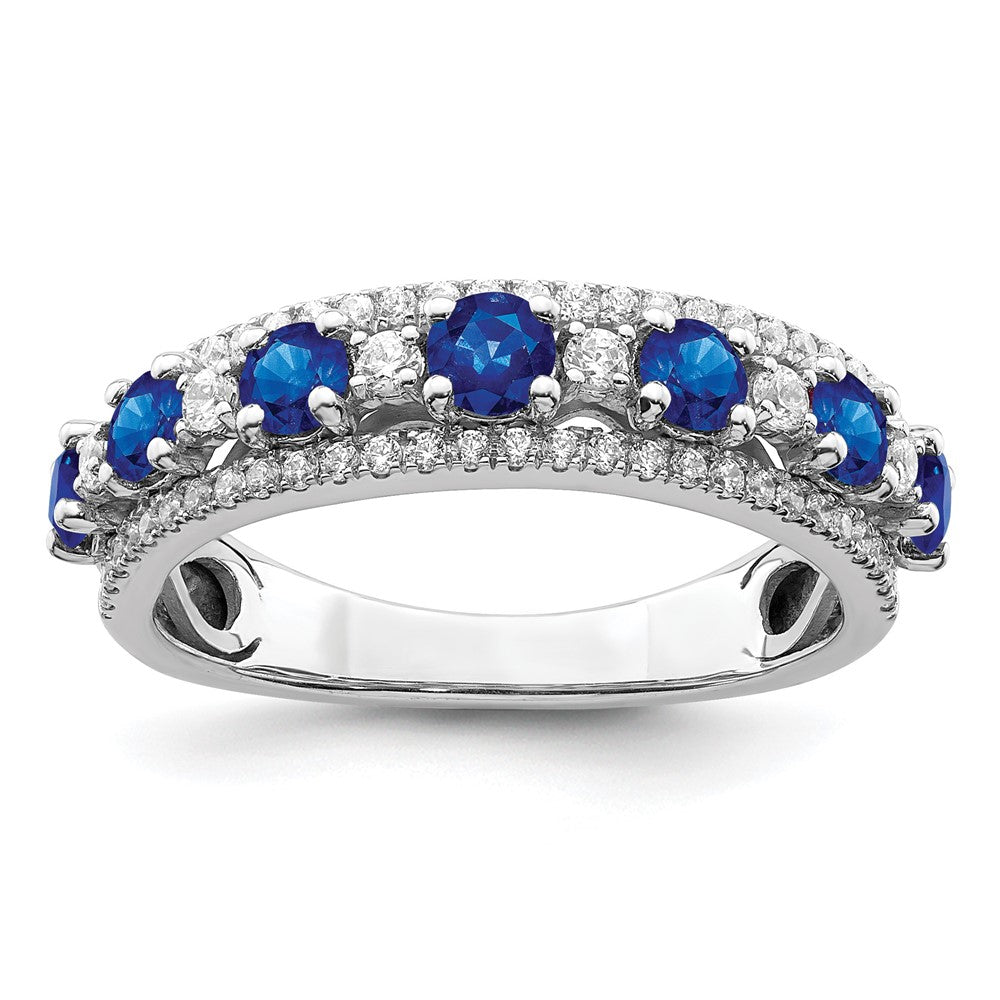 14k White Gold Polished Sapphire and Diamond Ring
