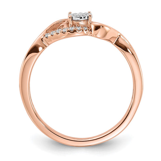 14k Rose Gold Polished 1/8 carat Diamond Side Hearts Ring