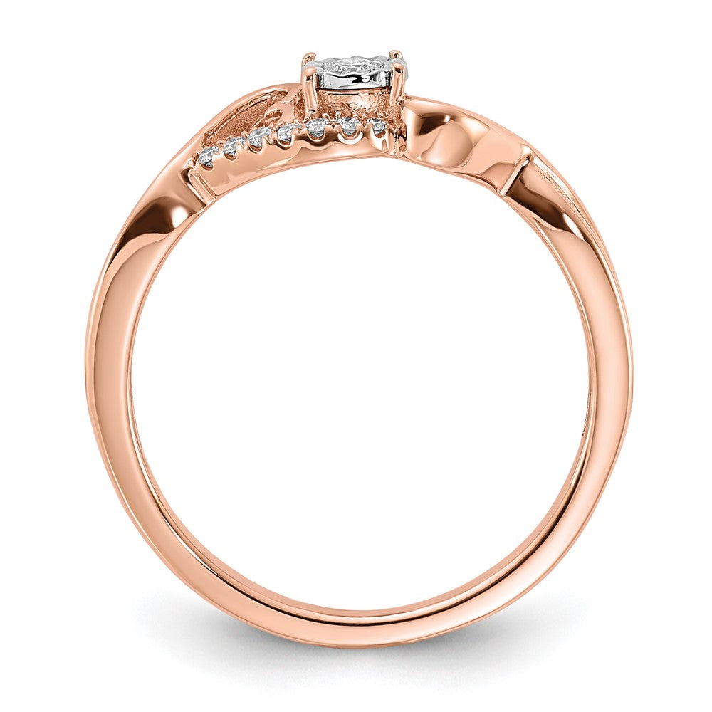 14k Rose Gold Polished 1/8 carat Diamond Side Hearts Ring