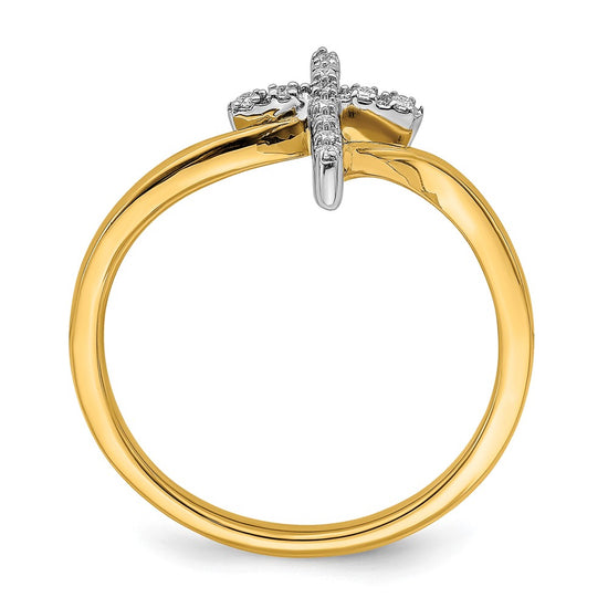 14k Two-tone Polished 1/20 carat Diamond Cross Ring