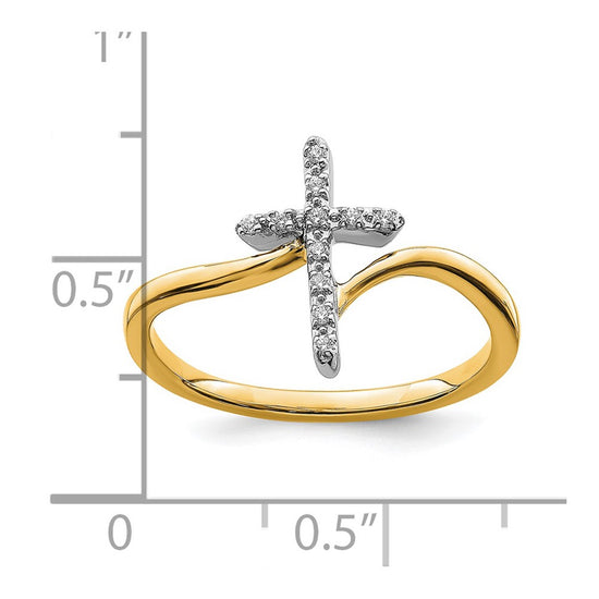 14k Two-tone Polished 1/20 carat Diamond Cross Ring