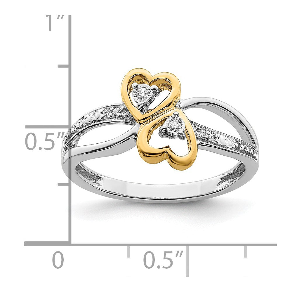 14k Two-tone Polished 1/20 carat Diamond Double Heart Ring
