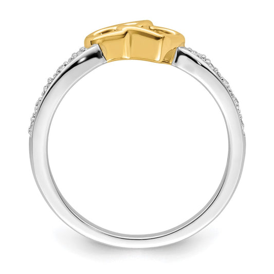 14k Two-tone Polished 1/20 carat Diamond Double Heart Ring