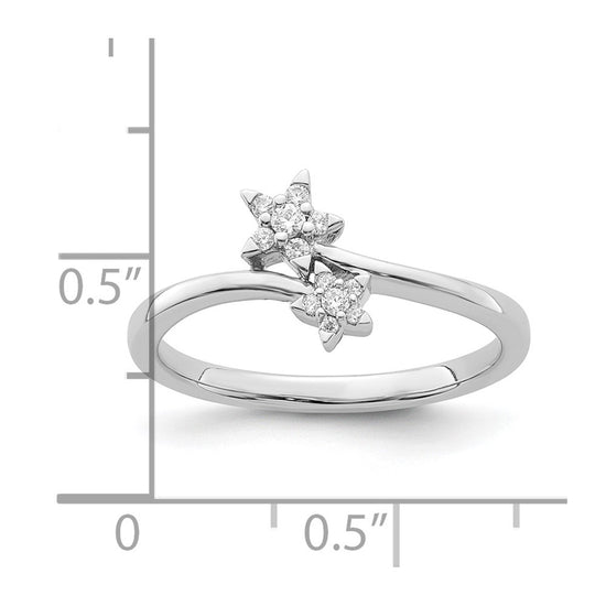 14k White Gold 1/10 carat Diamond Two Stars Bypass Ring