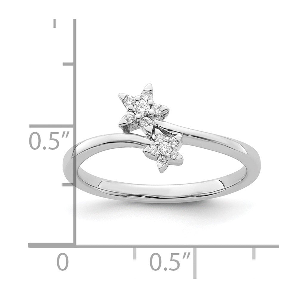 14k White Gold 1/10 carat Diamond Two Stars Bypass Ring