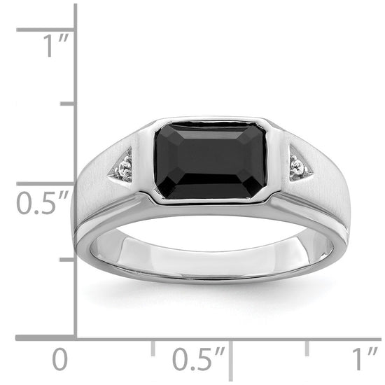 14k White Gold Polished & Satin Onyx & Diamond Mens Ring