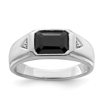 14k White Gold Polished & Satin Onyx & Diamond Mens Ring