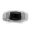 14k White Gold Polished and Satin 10.5x8.2mm Barrel Onyx and Diamond Mens Ring