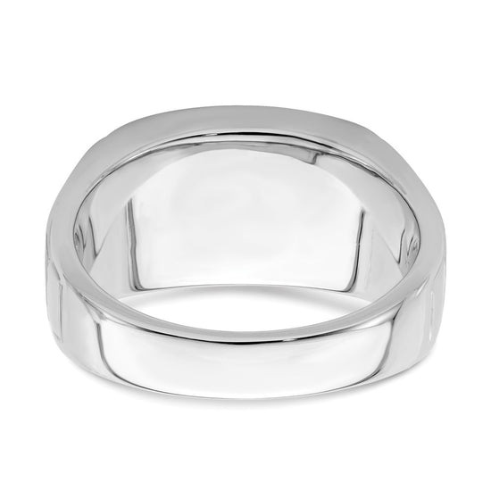 14k White Gold Polished and Satin 10.5x8.2mm Barrel Onyx and Diamond Mens Ring