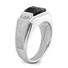 14k White Gold Polished and Satin 10.5x8.2mm Barrel Onyx and Diamond Mens Ring