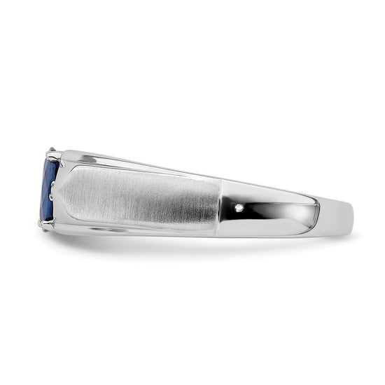 14k White Gold Polished and Satin 7x5mm Oval Sapphire and Diamond Mens Ring
