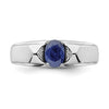 14k White Gold Polished and Satin 7x5mm Oval Sapphire and Diamond Mens Ring