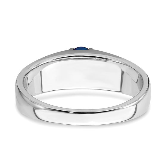14k White Gold Polished and Satin 7x5mm Oval Sapphire and Diamond Mens Ring