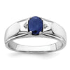 14k White Gold Polished and Satin 7x5mm Oval Sapphire and Diamond Mens Ring
